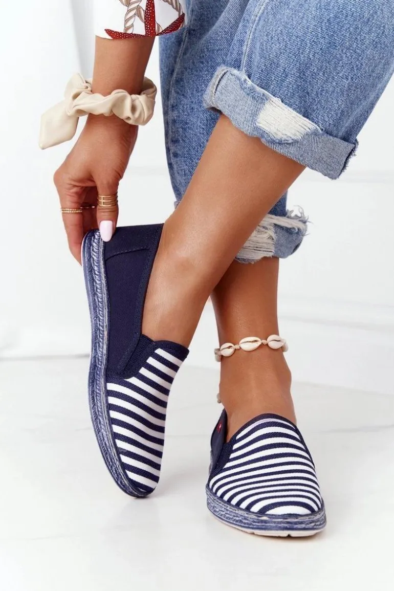 Damskie Espadryle Big Star HH276002 Granatowo-Białe