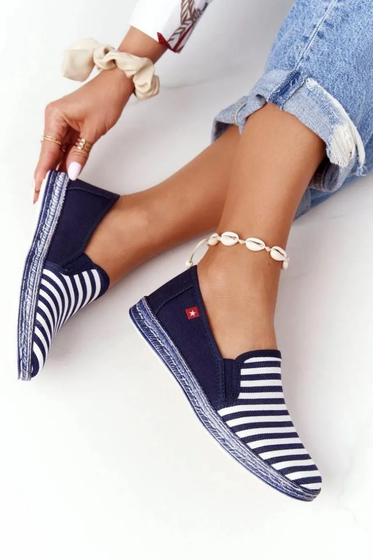 Damskie Espadryle Big Star HH276002 Granatowo-Białe
