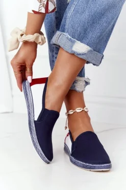 Damskie Espadryle Big Star HH276008 Granatowo-Białe