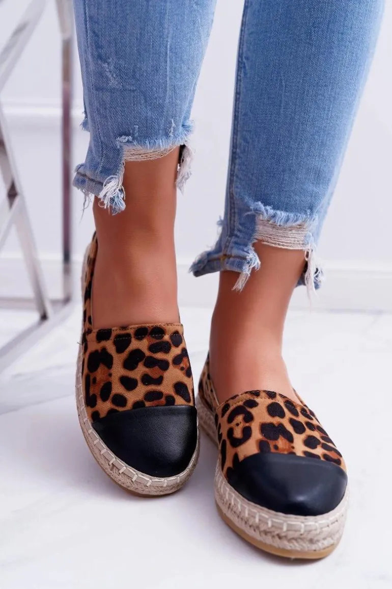 Damskie Espadryle Leopard Flaty