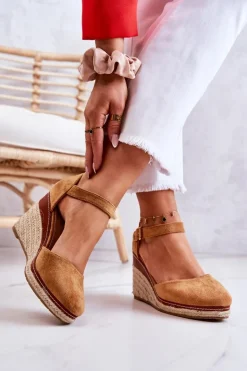 Damskie Espadryle Na Koturnie Brązowe Tamarill