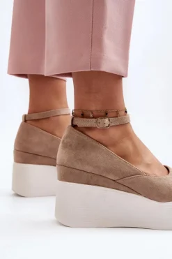 Damskie Espadryle Na Koturnie Beżowe Malla