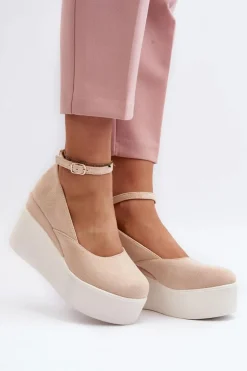 Damskie Espadryle Na Koturnie Jasnobeżowe Malla