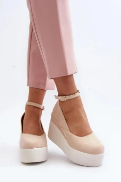 Damskie Espadryle Na Koturnie Jasnobeżowe Malla