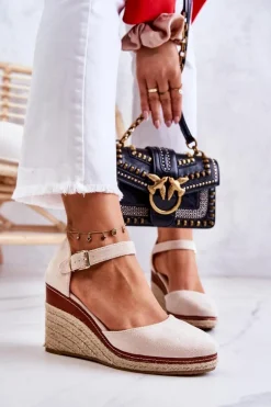 Damskie Espadryle Na Koturnie Beżowe Tamarill