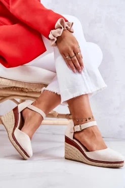 Damskie Espadryle Na Koturnie Beżowe Tamarill