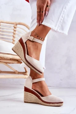 Damskie Espadryle Na Koturnie Beżowe Tamarill
