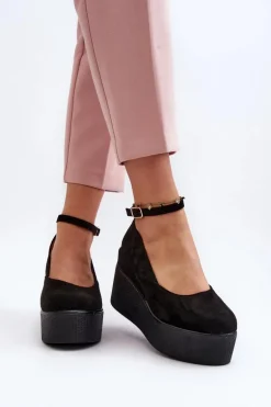 Damskie Espadryle Na Koturnie Czarne Malla