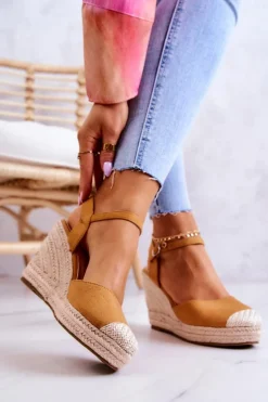 Damskie Espadryle Na Plecionej Platformie Camel Canillo
