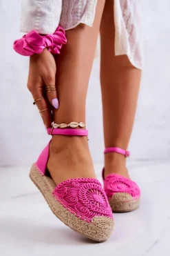 Damskie Espadryle Na Plecionej Platformie Fuksja Calise