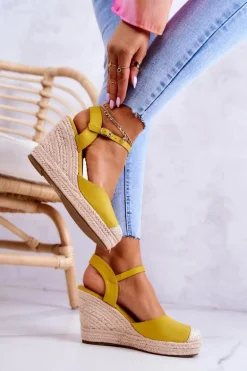 Damskie Espadryle Na Plecionej Platformie Żółte Canillo