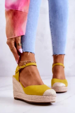 Damskie Espadryle Na Plecionej Platformie Żółte Canillo