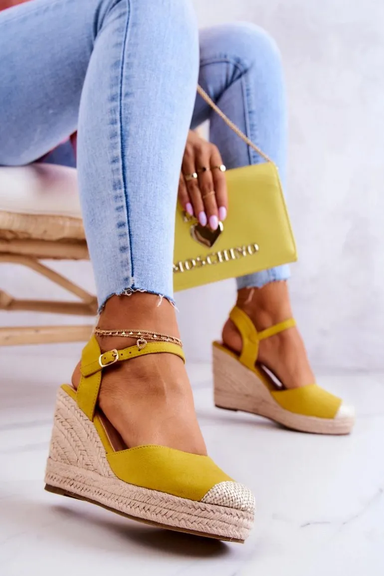 Damskie Espadryle Na Plecionej Platformie Żółte Canillo