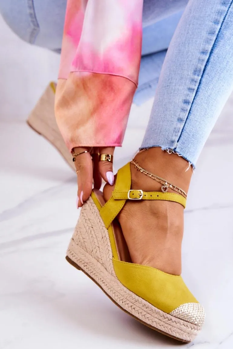 Damskie Espadryle Na Plecionej Platformie Żółte Canillo