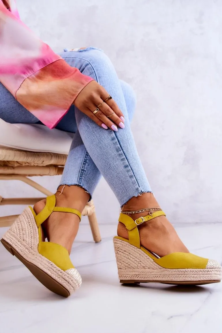 Damskie Espadryle Na Plecionej Platformie Żółte Canillo