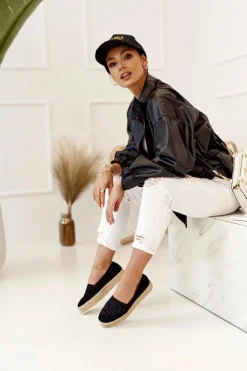 Damskie Espadryle Na Słomkowej Platformie Czarne Febi