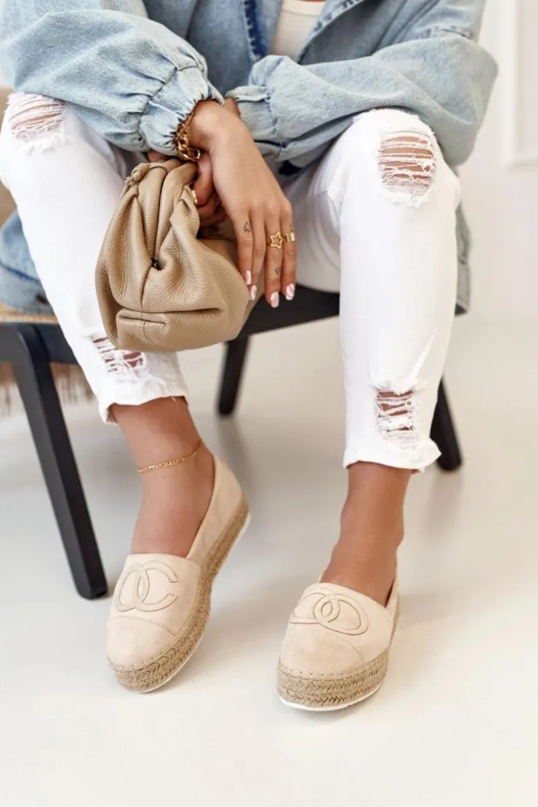 Damskie Espadryle Na Słomkowej Platformie Beżowe Febi