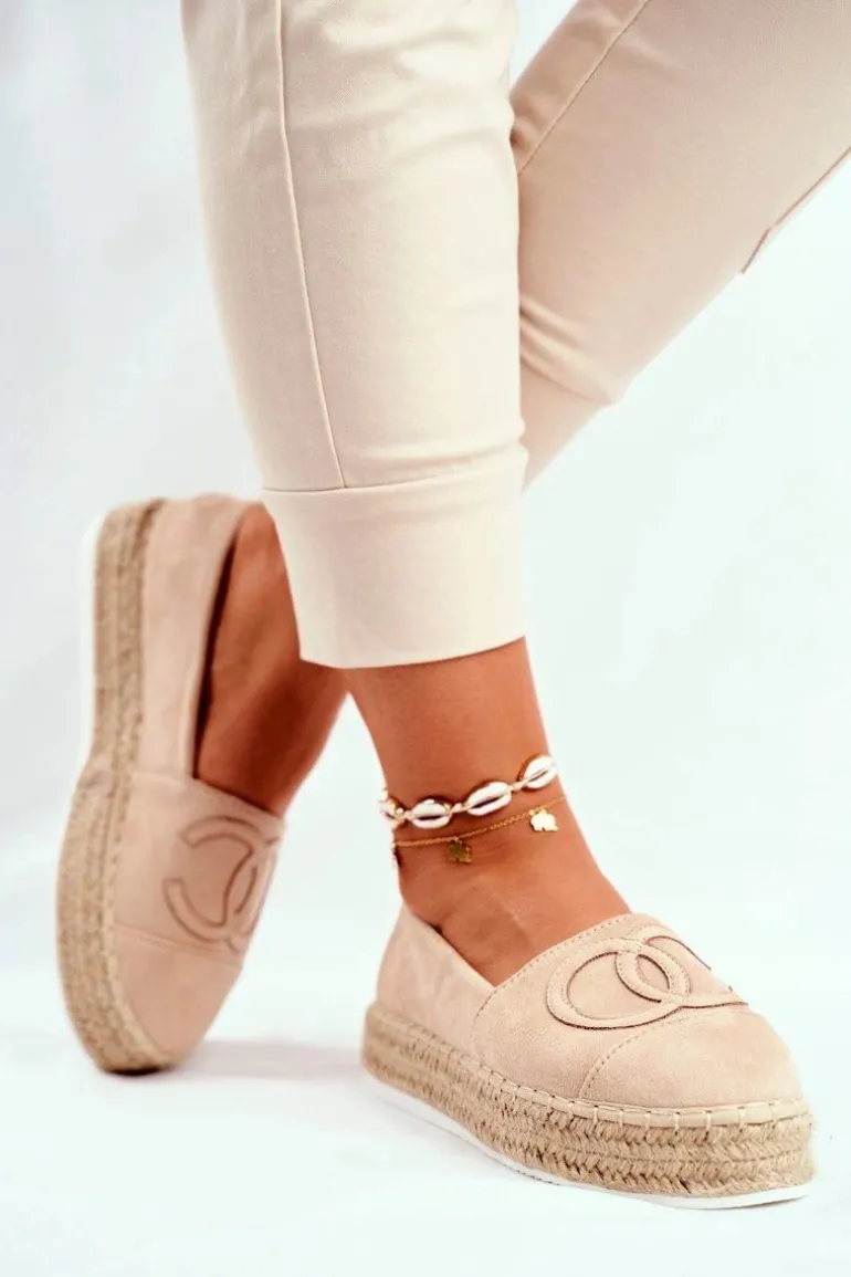 Damskie Espadryle Na Słomkowej Platformie Beżowe Febi