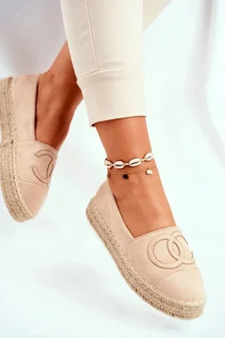 Damskie Espadryle Na Słomkowej Platformie Beżowe Febi