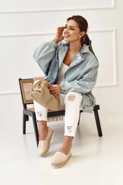 Damskie Espadryle Na Słomkowej Platformie Beżowe Febi