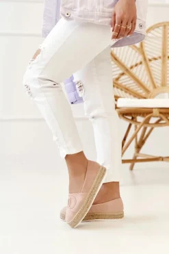 Damskie Espadryle Na Słomkowej Platformie Różowe Febi