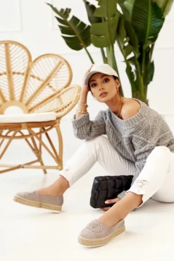 Damskie Espadryle Na Słomkowej Platformie Szare Febi