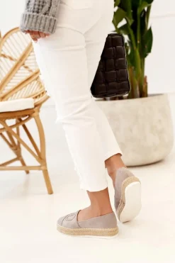 Damskie Espadryle Na Słomkowej Platformie Szare Febi