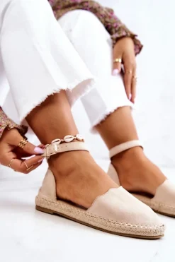 Damskie Espadryle Na Sprzączkę Jasnobeżowe Bonetti