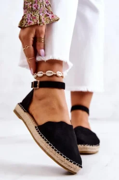 Damskie Espadryle Na Sprzączkę Czarne Bonetti