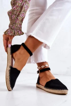 Damskie Espadryle Na Sprzączkę Czarne Bonetti