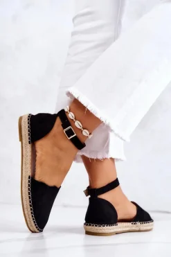 Damskie Espadryle Na Sprzączkę Czarne Bonetti
