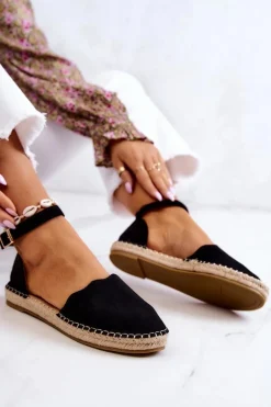 Damskie Espadryle Na Sprzączkę Czarne Bonetti