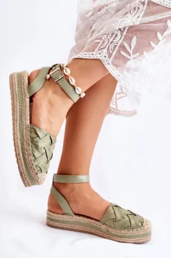 Damskie Espadryle Sandały Na Platformie Zielone Susane