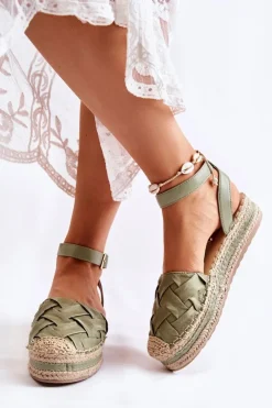 Damskie Espadryle Sandały Na Platformie Zielone Susane