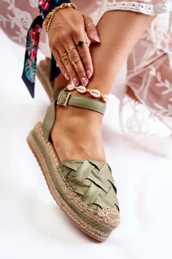 Damskie Espadryle Sandały Na Platformie Zielone Susane