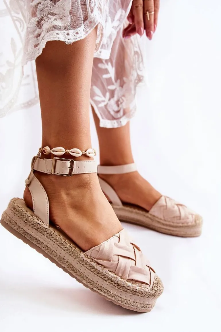 Damskie Espadryle Sandały Na Platformie Beżowe Susane