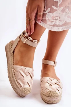 Damskie Espadryle Sandały Na Platformie Beżowe Susane