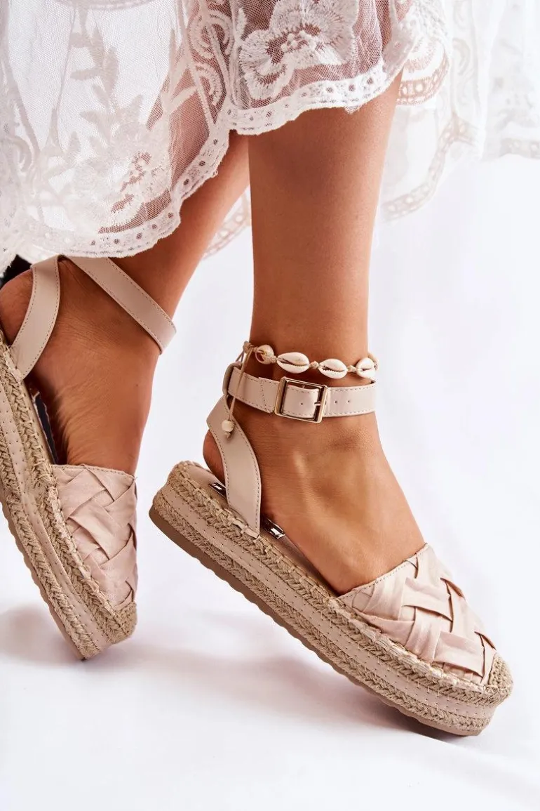 Damskie Espadryle Sandały Na Platformie Beżowe Susane