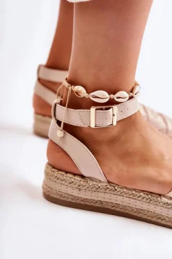 Damskie Espadryle Sandały Na Platformie Beżowe Susane