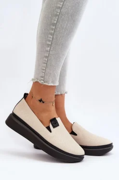 Damskie Espadryle Skórzane Na Platformie Beżowe Tigera