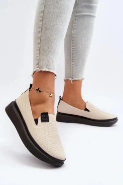 Damskie Espadryle Skórzane Na Platformie Beżowe Tigera