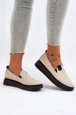 Damskie Espadryle Skórzane Na Platformie Beżowe Tigera