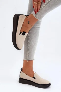 Damskie Espadryle Skórzane Na Platformie Beżowe Tigera