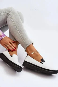 Damskie Espadryle Skórzane Na Platformie Białe Tigera