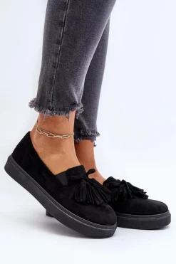 Damskie Espadryle Z Frędzlami Czarne Elorvia