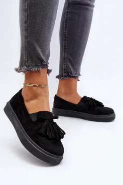 Damskie Espadryle Z Frędzlami Czarne Elorvia