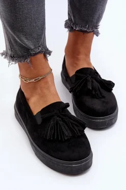 Damskie Espadryle Z Frędzlami Czarne Elorvia