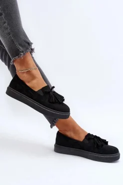 Damskie Espadryle Z Frędzlami Czarne Elorvia