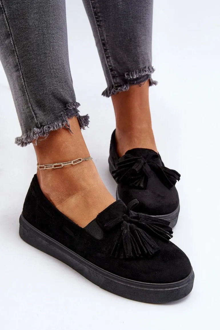 Damskie Espadryle Z Frędzlami Czarne Elorvia