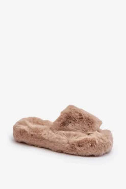 Damskie Futrzane Kapcie Beżowe Stepia